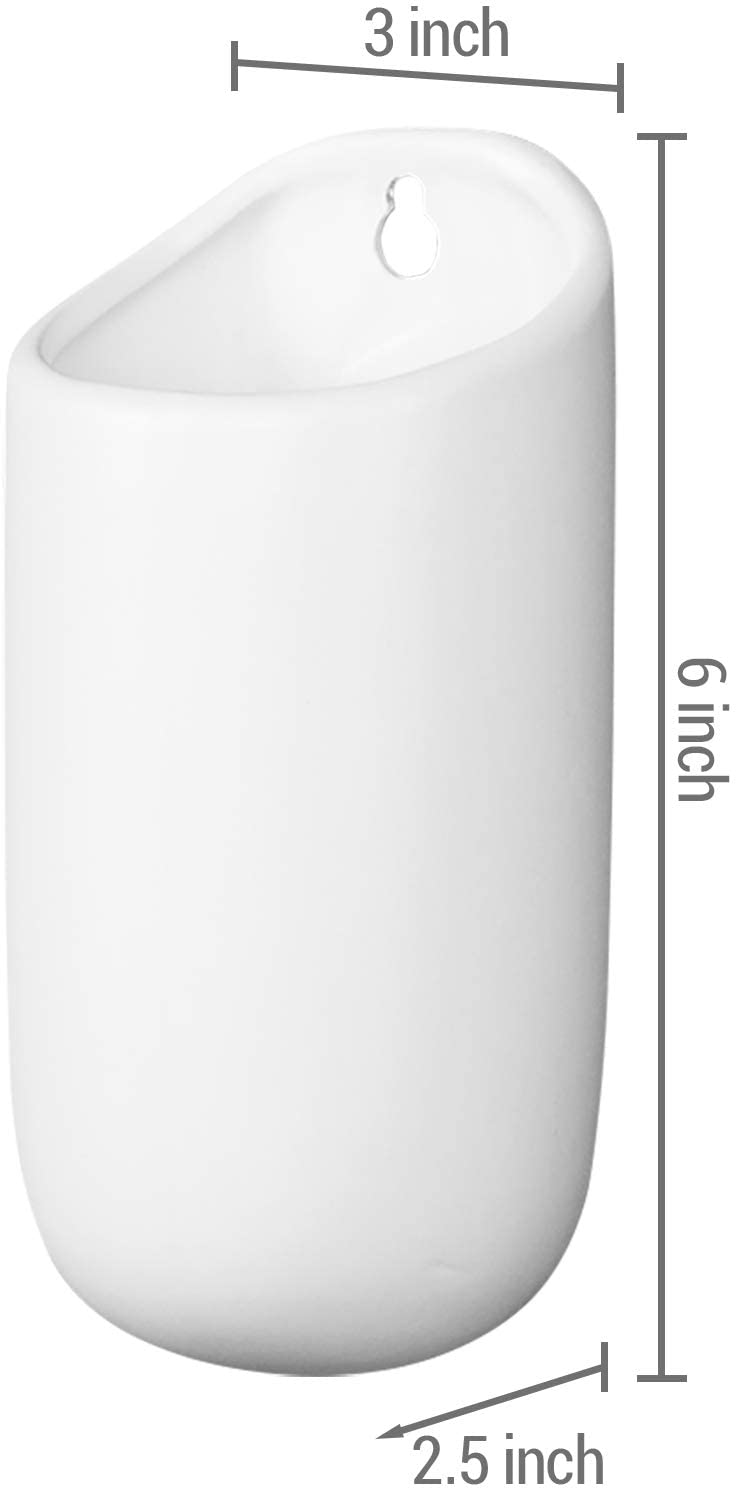 Matte White Ceramic Wall Mounted Cylindrical Succulent Flower Planters, Set of 4