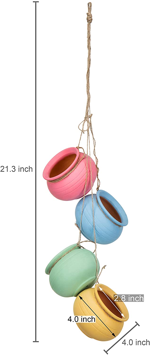 Bright Pastel Ceramic Hanging Flower 4-Pot Planter Set