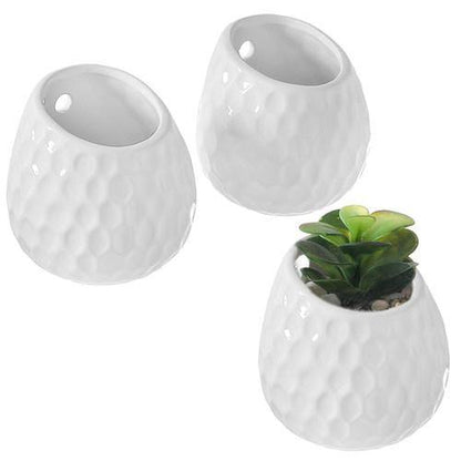 White Ceramic Golfball Design Hanging Mini Planter, Set of 3