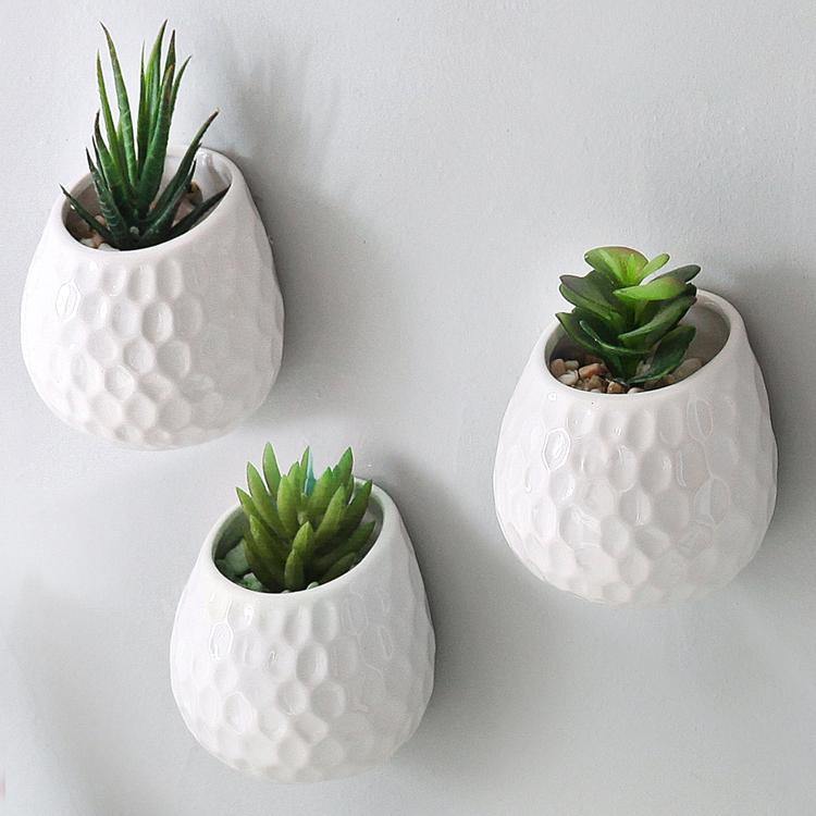 White Ceramic Golfball Design Hanging Mini Planter, Set of 3