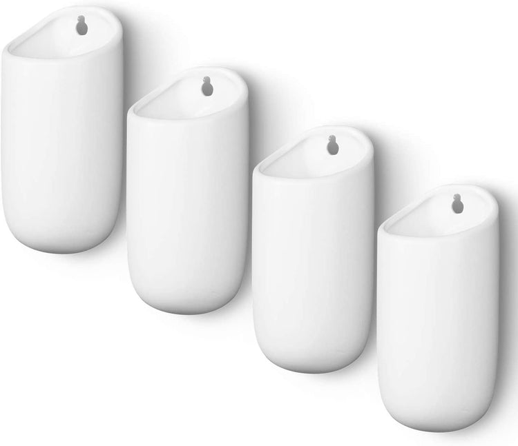 Matte White Ceramic Wall Mounted Cylindrical Succulent Flower Planters, Set of 4
