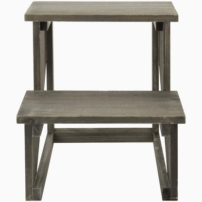 2 Tier Rustic Reclaimed Style Dark Gray Wood Planter Display Stand