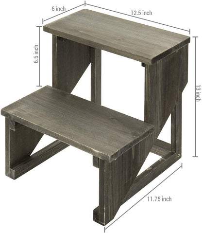 2 Tier Rustic Reclaimed Style Dark Gray Wood Planter Display Stand