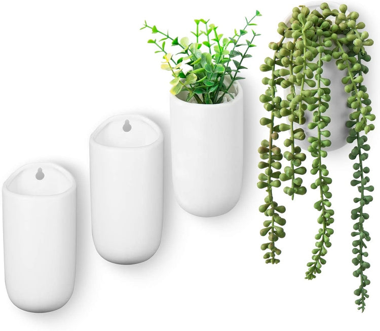 Matte White Ceramic Wall Mounted Cylindrical Succulent Flower Planters, Set of 4