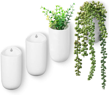 Matte White Ceramic Wall Mounted Cylindrical Succulent Flower Planters, Set of 4