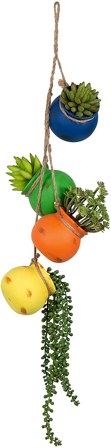 Bunch of 4 Bright Rainbow Hanging Round Ceramic Pot Planter Set