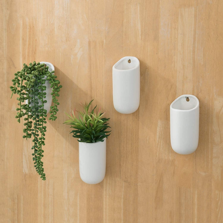 Matte White Ceramic Wall Mounted Cylindrical Succulent Flower Planters, Set of 4