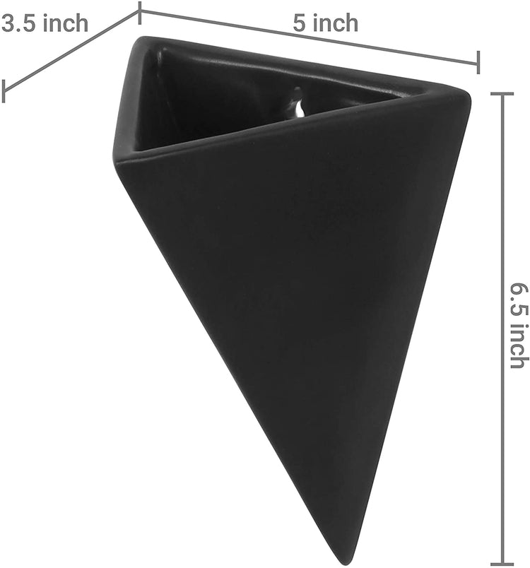 Pyramid Black Ceramic Wall-Mounted Sconce-Style Succulent Planter Vases, Set of 2