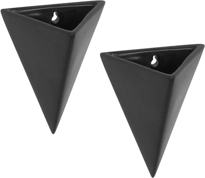 Pyramid Black Ceramic Wall-Mounted Sconce-Style Succulent Planter Vases, Set of 2