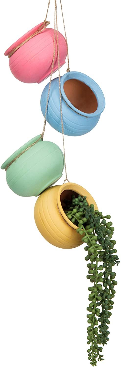 Bright Pastel Ceramic Hanging Flower 4-Pot Planter Set