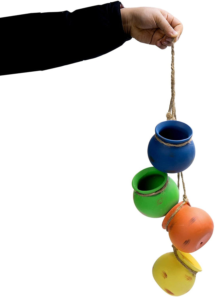 Bunch of 4 Bright Rainbow Hanging Round Ceramic Pot Planter Set