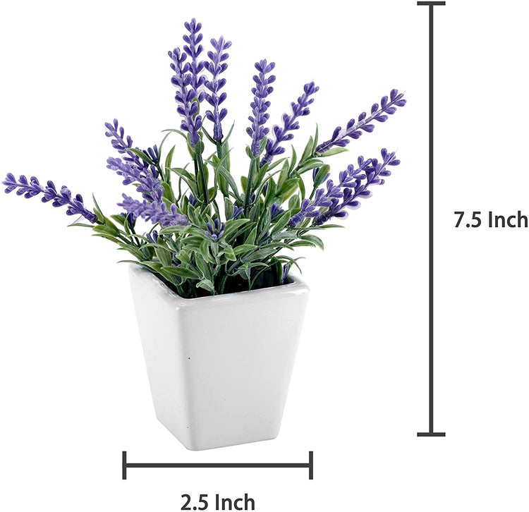 3 Pack 7.5 Inch Tall Artificial Lavender Plant with Square Ceramic Plant Pot