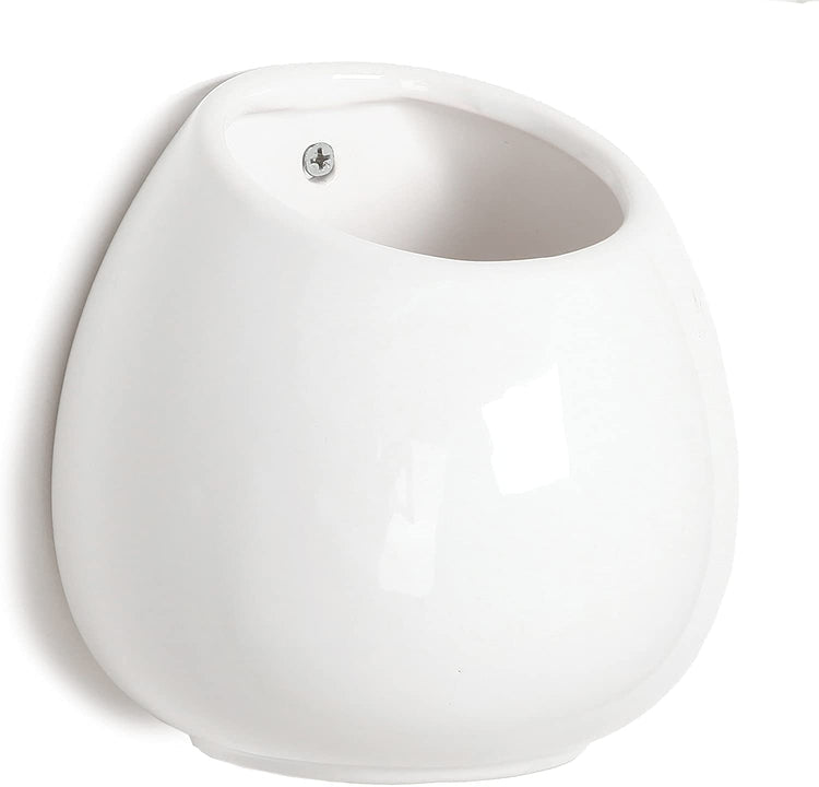 6-inch White Ceramic Wall-Mounted Succulent Planters, Set of 2