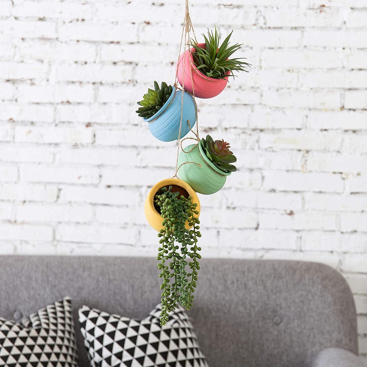 Bright Pastel Ceramic Hanging Flower 4-Pot Planter Set