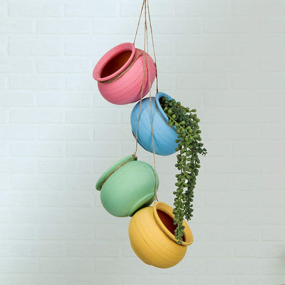 Bright Pastel Ceramic Hanging Flower 4-Pot Planter Set