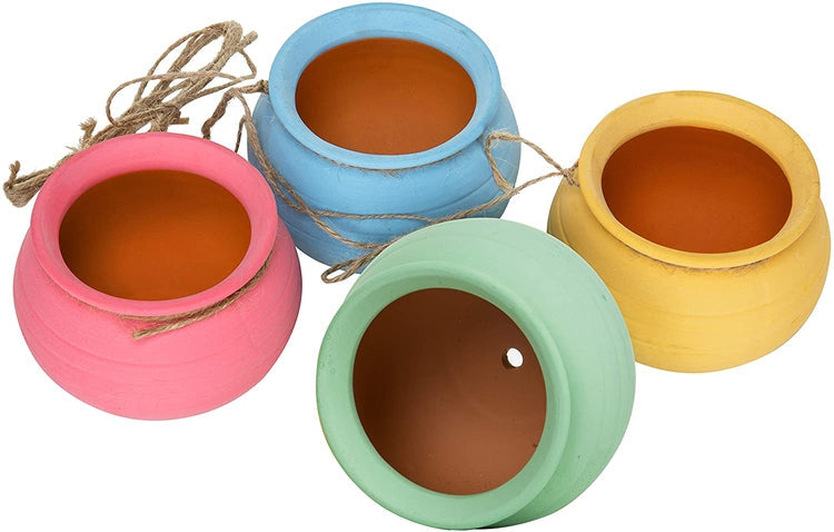 Bright Pastel Ceramic Hanging Flower 4-Pot Planter Set