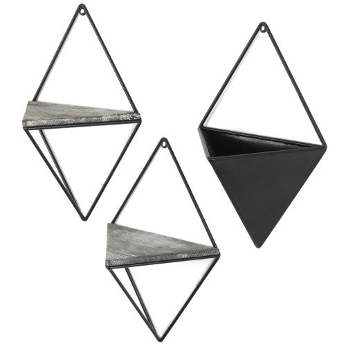 Diamond-Shaped Wall-Mounted Metal Shelves & Planter, 3-Piece Set