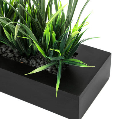 Artificial Green Grass Plants in Rectangular Modern Black Wood Planter Pot
