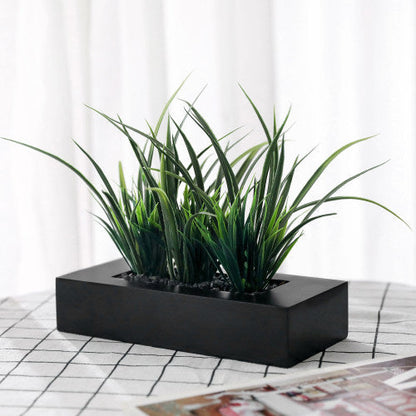 Artificial Green Grass Plants in Rectangular Modern Black Wood Planter Pot