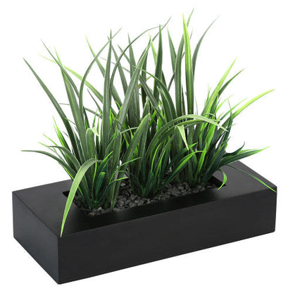 Artificial Green Grass Plants in Rectangular Modern Black Wood Planter Pot