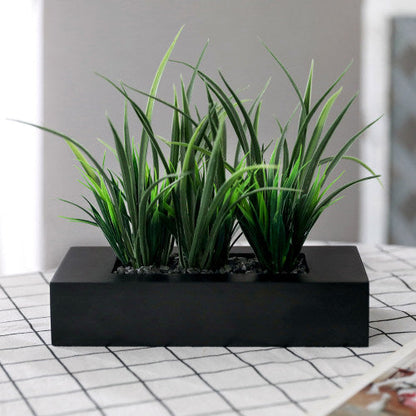 Artificial Green Grass Plants in Rectangular Modern Black Wood Planter Pot