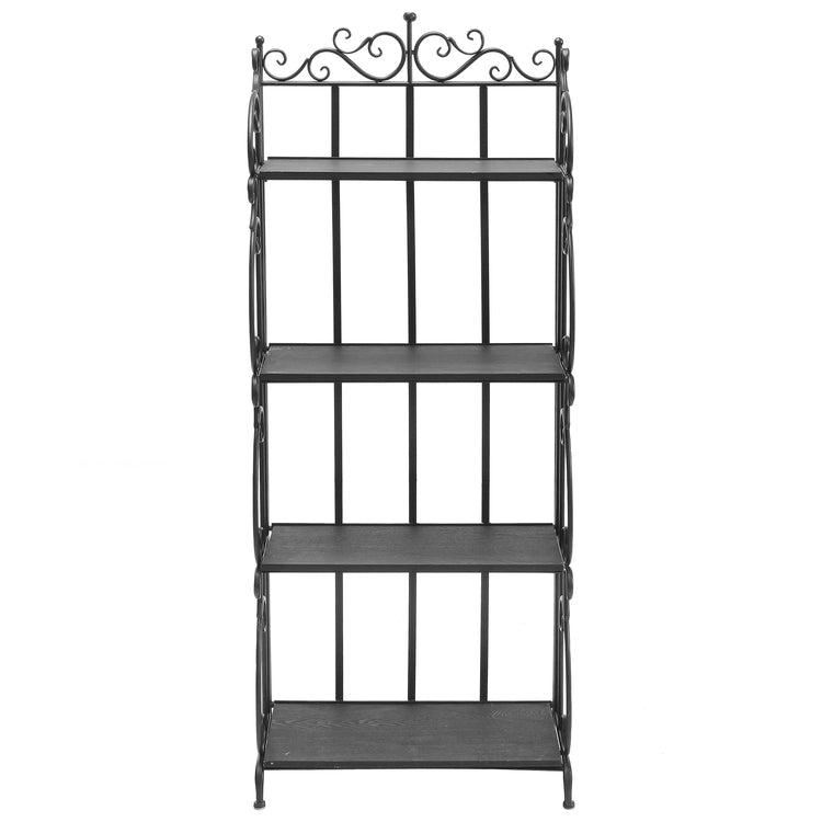 4 Tier Scrollwork Design Metal & Gray Wood Decorative Bookshelf / Indoor Plant Stand