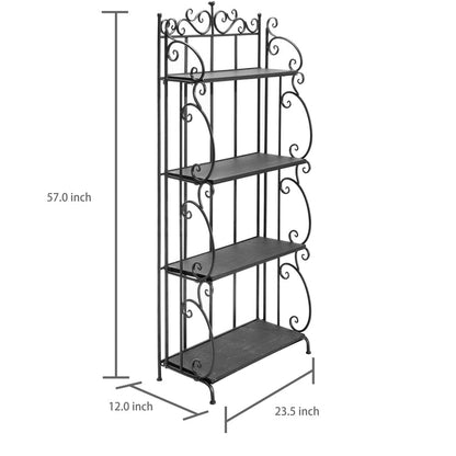 4 Tier Scrollwork Design Metal & Gray Wood Decorative Bookshelf / Indoor Plant Stand