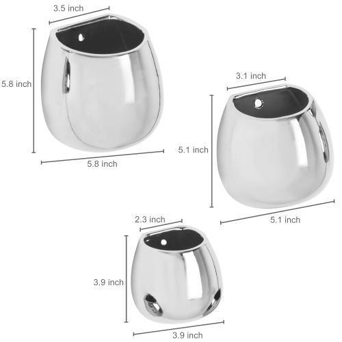 Contemporary Silver Ceramic Wall-Mounted Planters, Set of 3