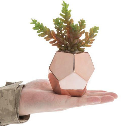 Artificial Succulents in Geometric Rose Gold Ceramic Plant Pots, Set of 3