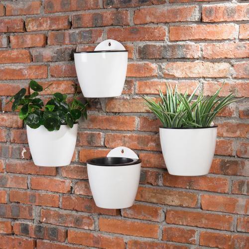 Wall Mounted Self Watering White Planter Pots, Set of 4