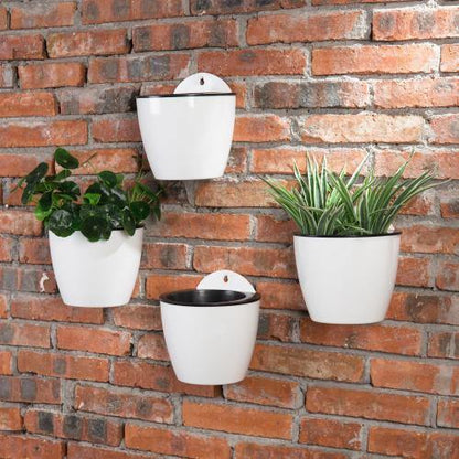 Wall Mounted Self Watering White Planter Pots, Set of 4