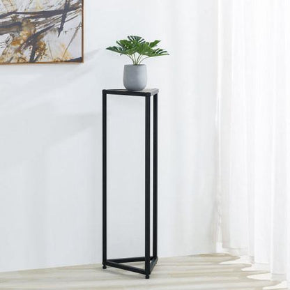 Triangular Torched Wood & Black Metal Stand, 36-inch
