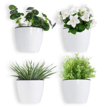 Wall Mounted Self Watering White Planter Pots, Set of 4