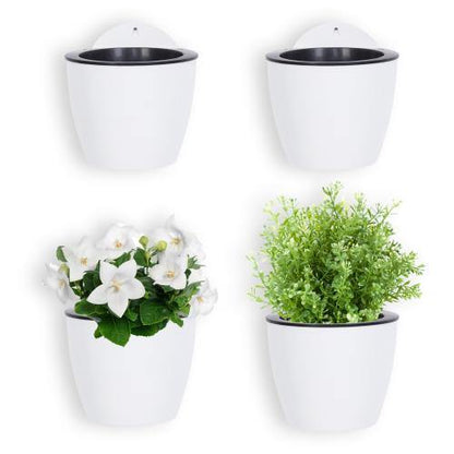 Wall Mounted Self Watering White Planter Pots, Set of 4