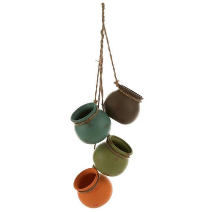 Hanging Multicolor Round Mini Ceramic 4 Planter Set (Blue, Green, Orange, and Brown)