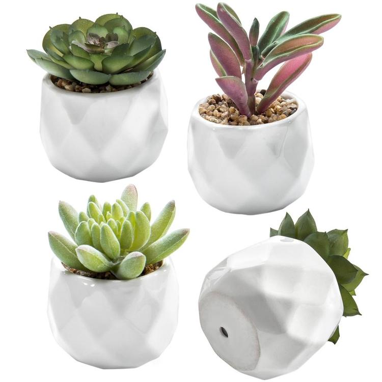 Mini Artificial Succulent Plants in Geometric Plant Pots