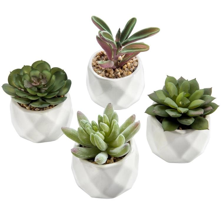 Mini Artificial Succulent Plants in Geometric Plant Pots