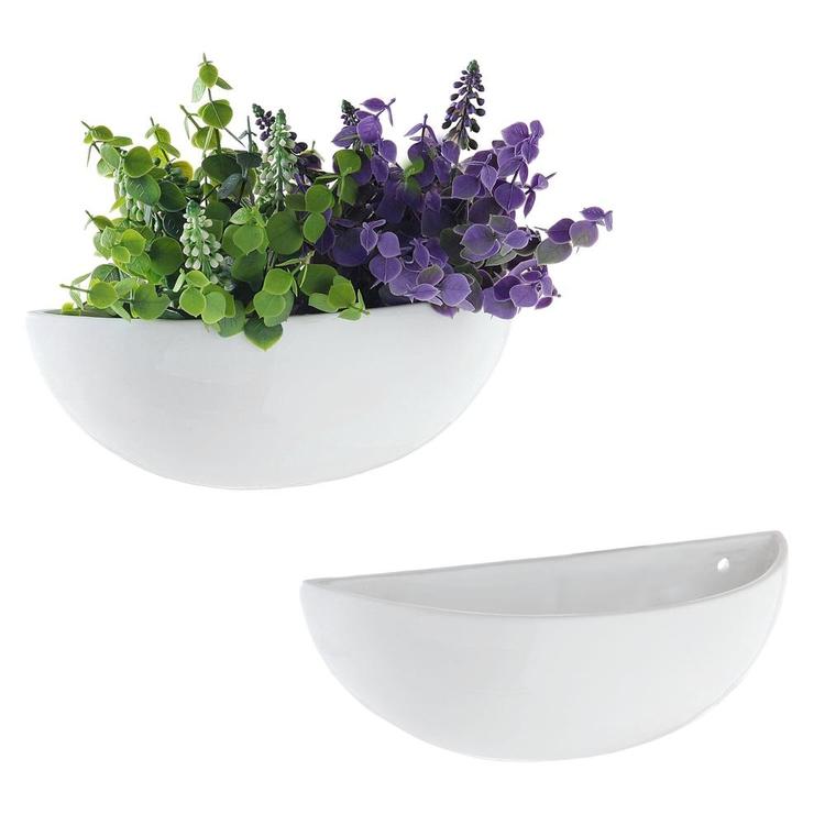 Modern White Half-Moon Wall Planter, Set of 2