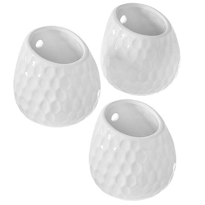White Ceramic Golfball Design Hanging Mini Planter, Set of 3