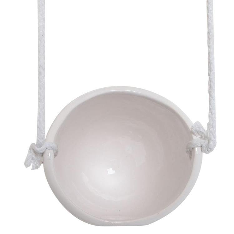 White Round Ceramic Rope Hanging Planter Set with 4 Containers