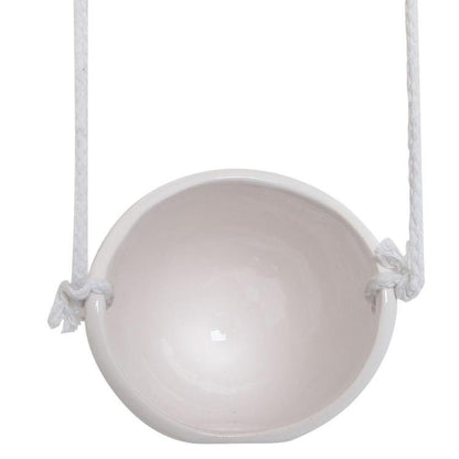 White Round Ceramic Rope Hanging Planter Set with 4 Containers