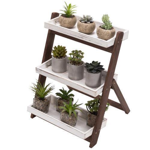 White/Burnt Brown Wood Display Shelves, Plant Display Stand