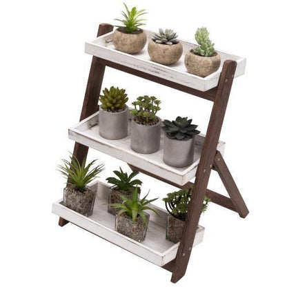 White/Burnt Brown Wood Display Shelves, Plant Display Stand