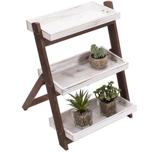 White/Burnt Brown Wood Display Shelves, Plant Display Stand