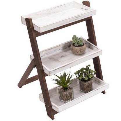 White/Burnt Brown Wood Display Shelves, Plant Display Stand