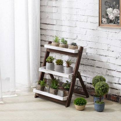 White/Burnt Brown Wood Display Shelves, Plant Display Stand